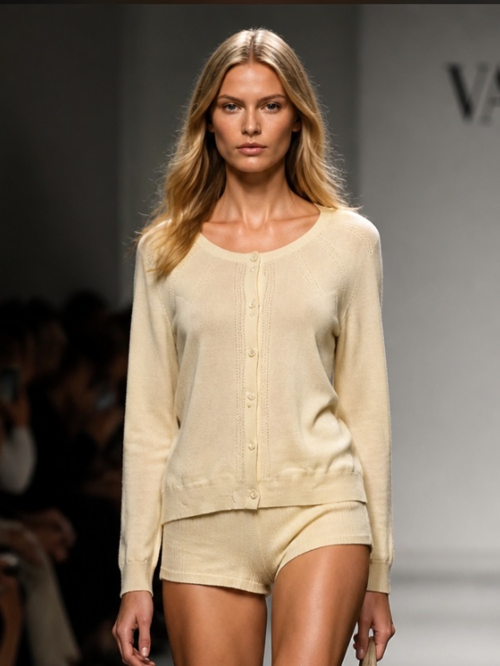 MARC JACOBS Sweater Cardigan Merino Wool Pointelle Thin Knit Raglan Ivory